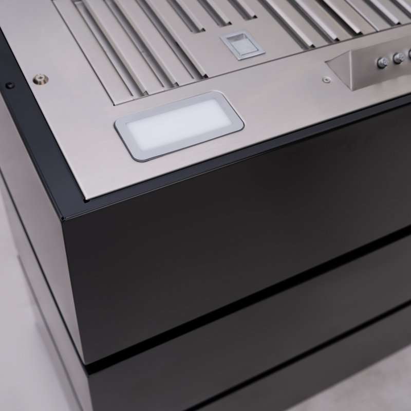 600 CFM Wall Mount Range Hood Stainless Steel 3 Stacks Modern Box, 30" H x 30" W x 14" D, Jet Black