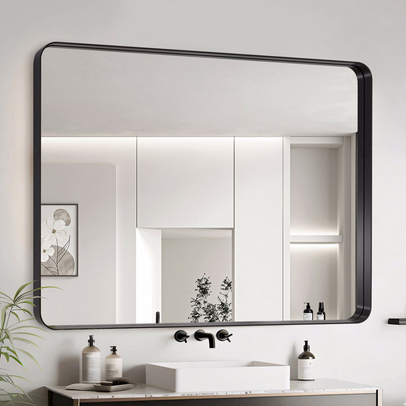 Aluminium Frame Bathroom Accent Mirror, 40" x 36", Black, Rectangle