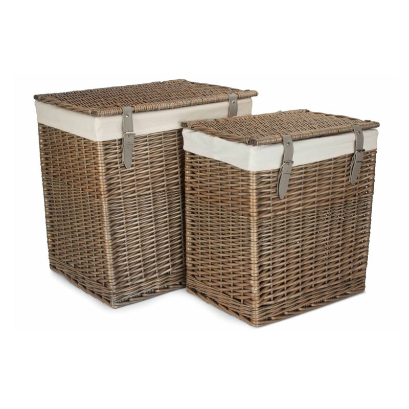 Hand Woven Wicker Laundry Set, Antique Wash