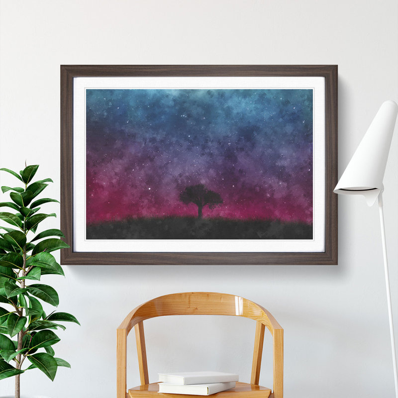 Tree Under the Cosmos - Picture Frame Graphic Art Print, 24cm H x 33cm W x 2cm D, Walnut Framed
