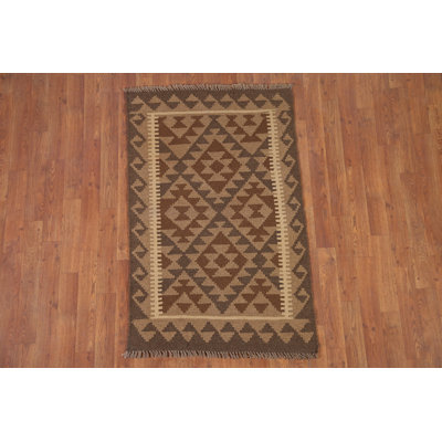 Brown Kilim Reversible Wool Rug 3x4