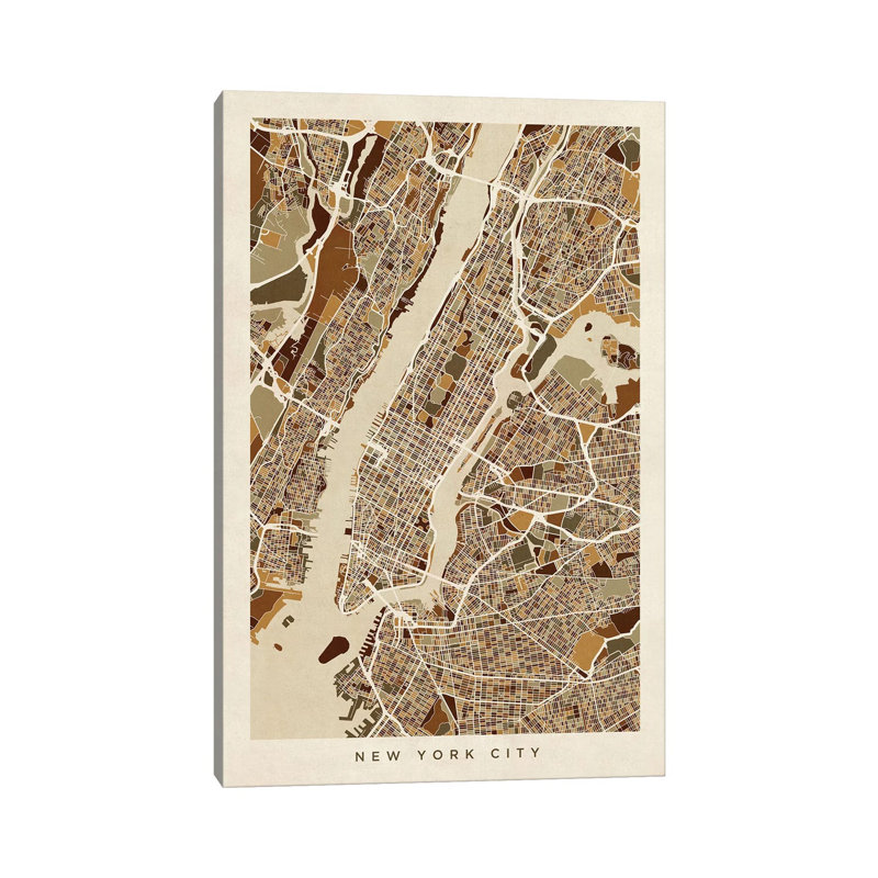 New York City Street Map, Browns, Vertical by Michael Tompsett - 1 Piece Wrapped Canvas Wall Art, 152.5 cm H x 101.5 cm W