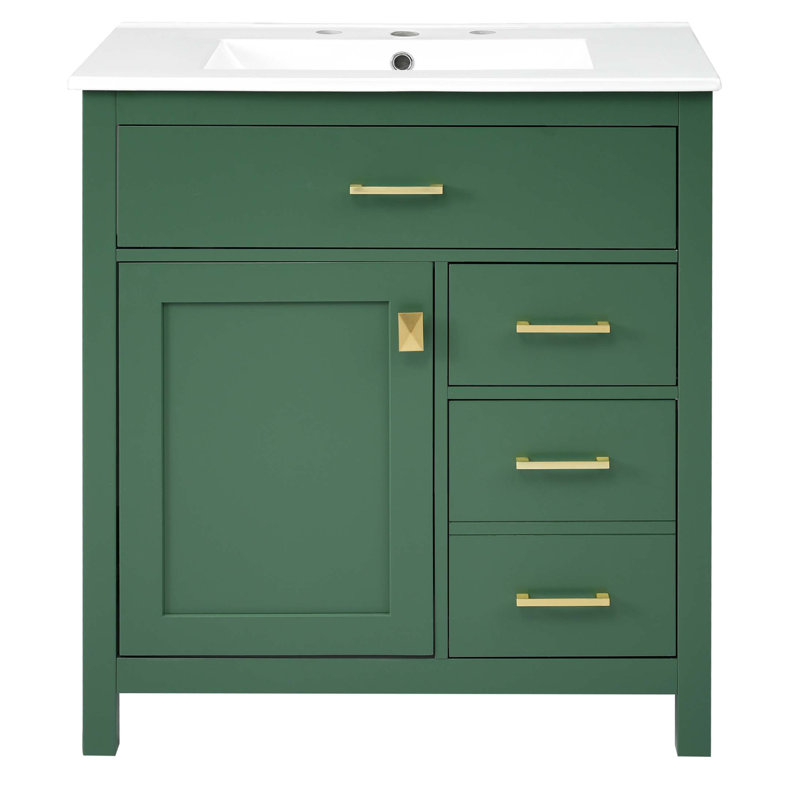 Meuble-lavabo vert de 30 pouces avec lavabo en céramique et beaucoup de rangement - le choix idéal pour les petites salles de bain