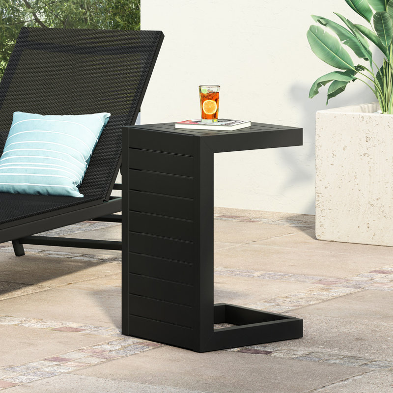 Table d'appoint de patio en aluminium avec cadre extérieur noir mat