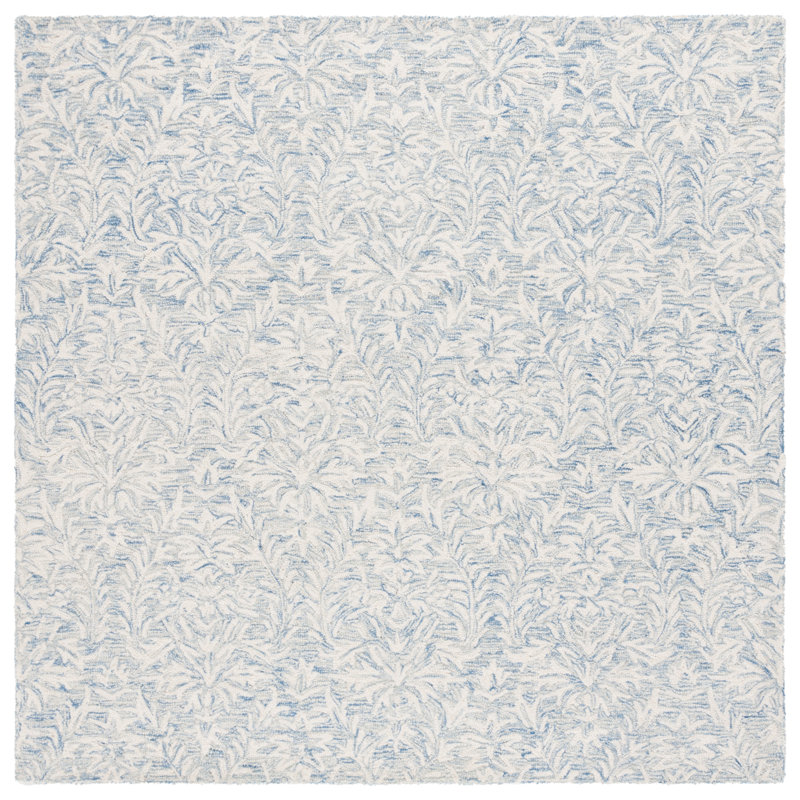 Ivory and Blue Hand-Tufted Wool Square Area Rug