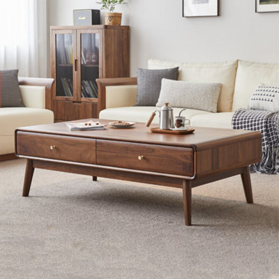 Modern rectangular solid wood storage coffee table
