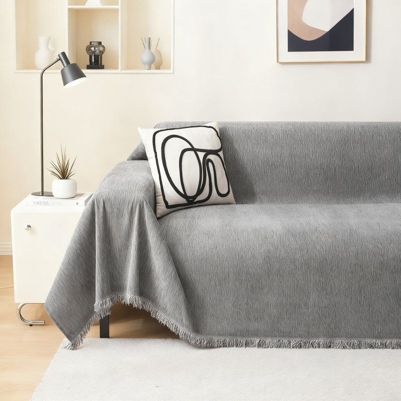 Housse de canapé en chenille, housse de canapé lavable universelle pour la protection des animaux de compagnie et des meubles, jeté multi-usage doux avec motif à pampille