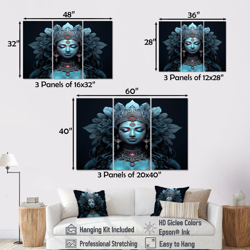 «Blue Shiva Compassion - Hinduism», ensemble de décorations murales, Toile tendue, H 32 po x l 48 po x P 1 po