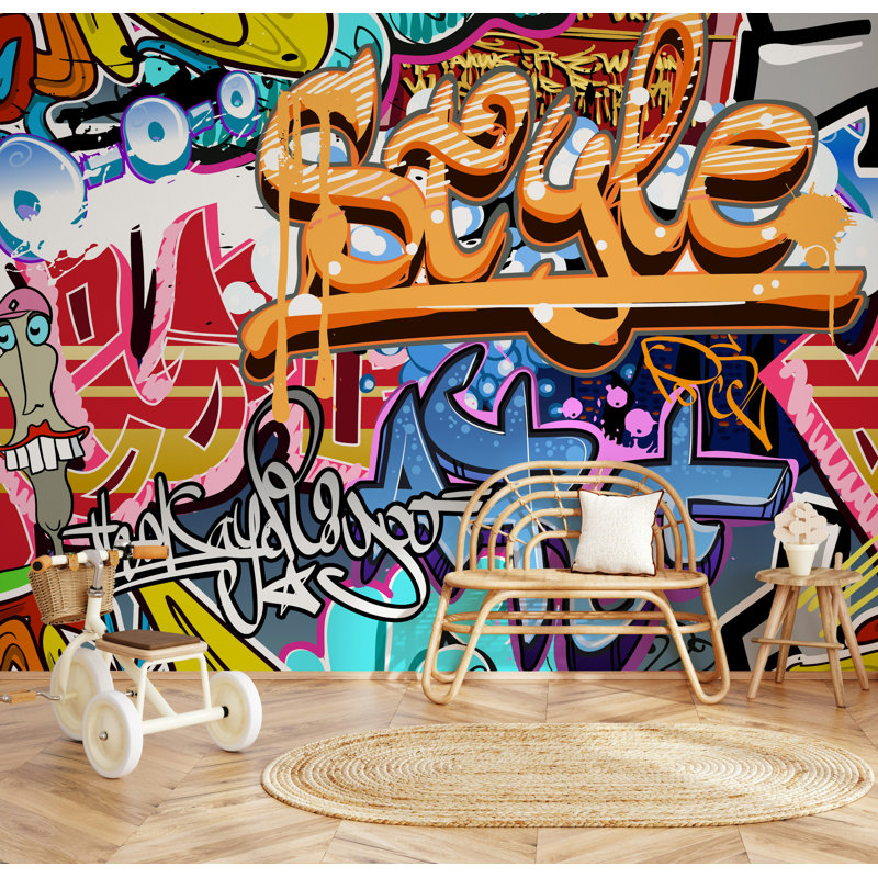 Papier peint Graffiti Street Art Collage aux couleurs vives, L 100 po x l 150 po