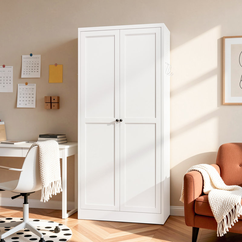 Armoire de cuisine Mikenlee en métal blanc de 155 cm de hauteur - Étagères réglables autoportantes pour la cuisine, le garde-manger et la salle de bain