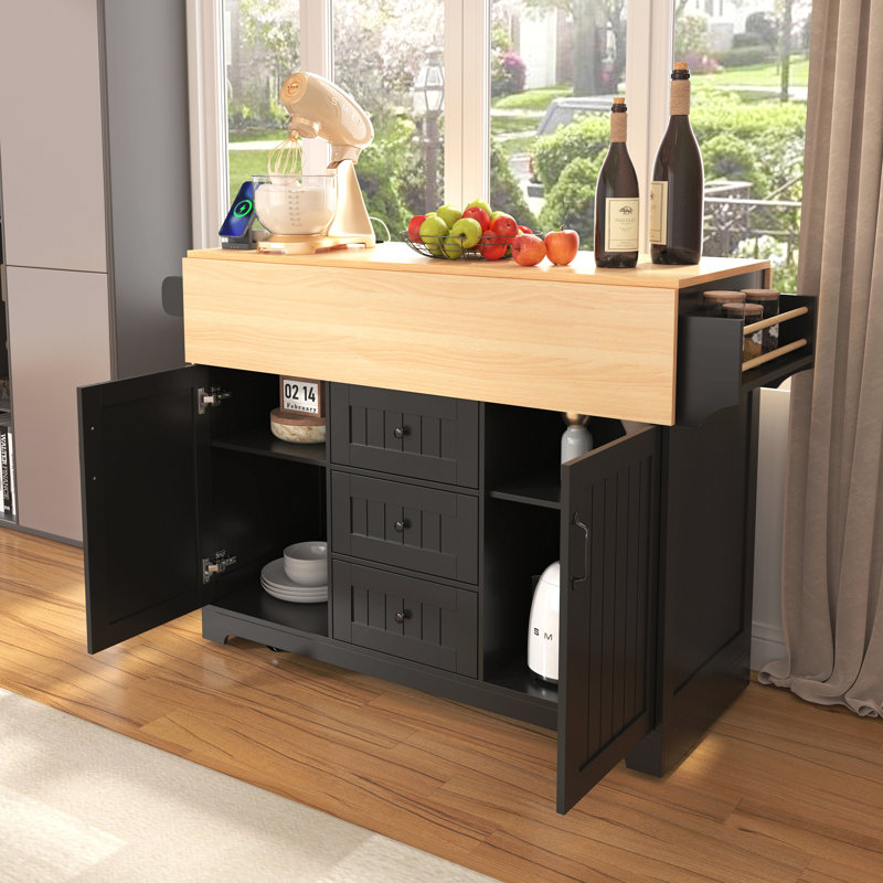 55.75 " W Kitchen Island, Black