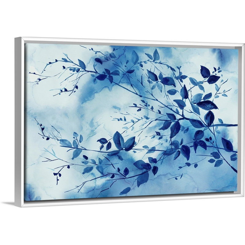 Indigo Branches, art mural sur toile, Toile avec cadre blanc, H 14 po x l 20 po