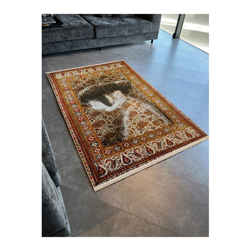 Tapis jaune lavable à motif abstrait jaune, Sous-tapis rectangulaire de 3 pi 3 po x 4 pi 11 po