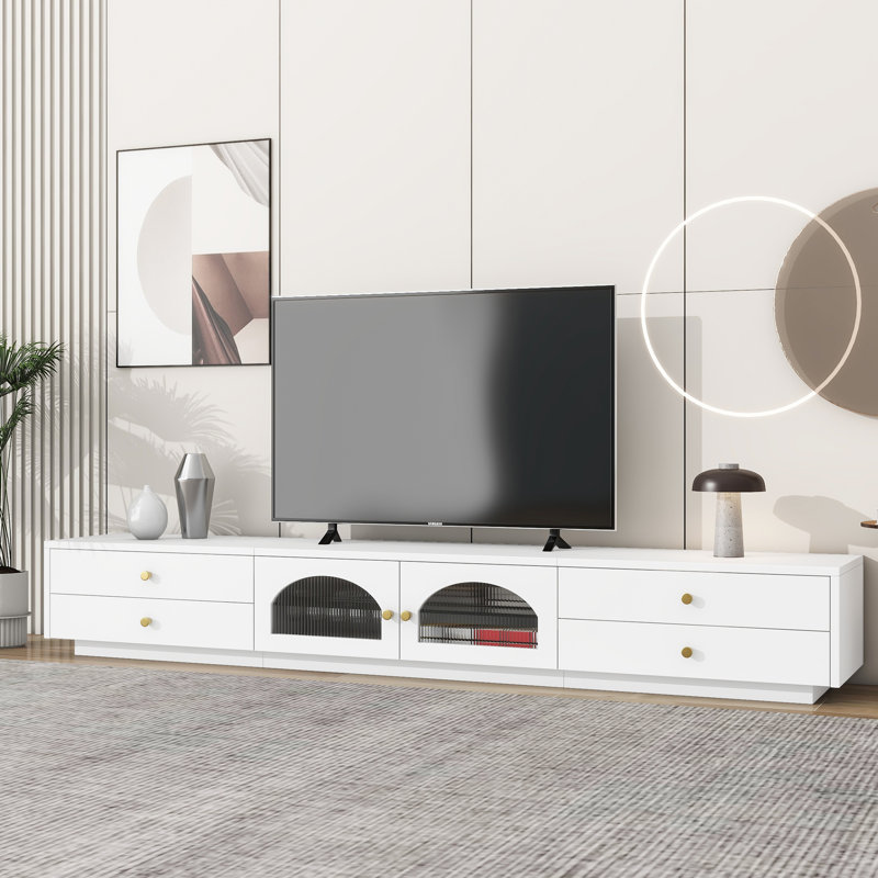 Meuble télé élégant avec portes en verre cannelé Roomfitter, Blanc