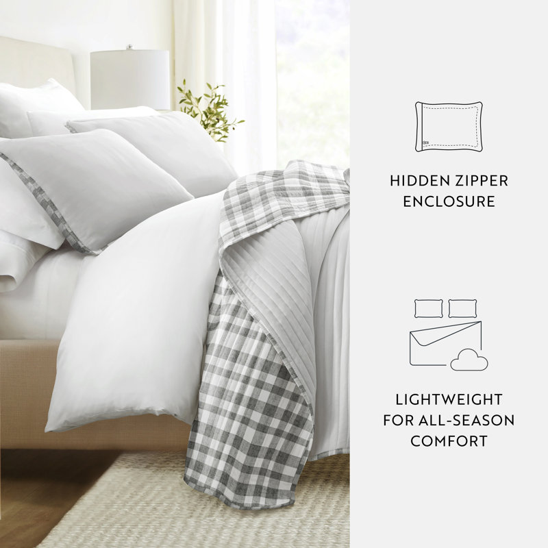 Gray Twin Reversible Microfiber Quilt Set with Down Alternative