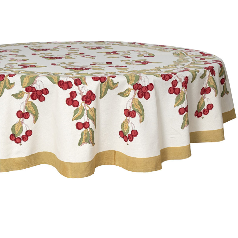 Cherry Tablecloth - Red/Green - 90" Round, 90" Round
