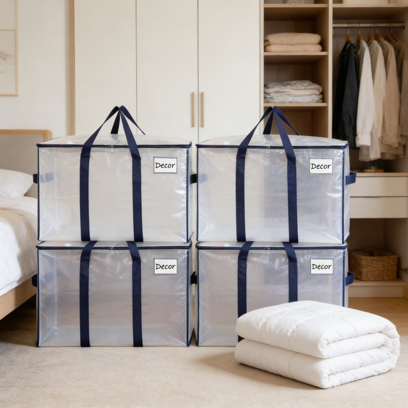 Sacs de rangement robustes avec couvercles - Paquet de 4 grands bacs transparents pour le transport, le rangement des décorations de Noël et les fournitures d'emballage | Alternative durable aux boîtes