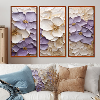 Violet et blanc, minimalisme, violettes - ensemble d'art sur toile
