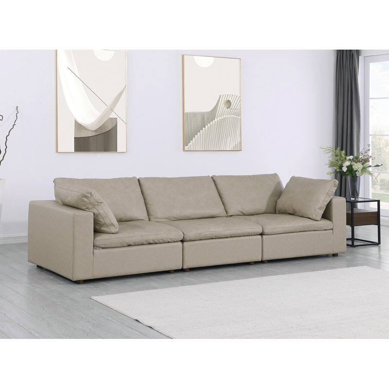Canapé modulaire en cuir italien Cowville, Beige