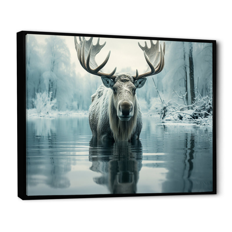 «Blue Blue Moose», impression sur toile encadrée, Cadre flottant noir, H 12 po x l 20 po x P 1 po