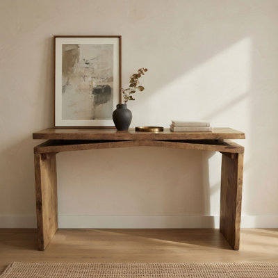 Console Keri, plateau en bois de manguier massif de 60 pouces, brun naturel rustique fabriqué à la main, design organique
