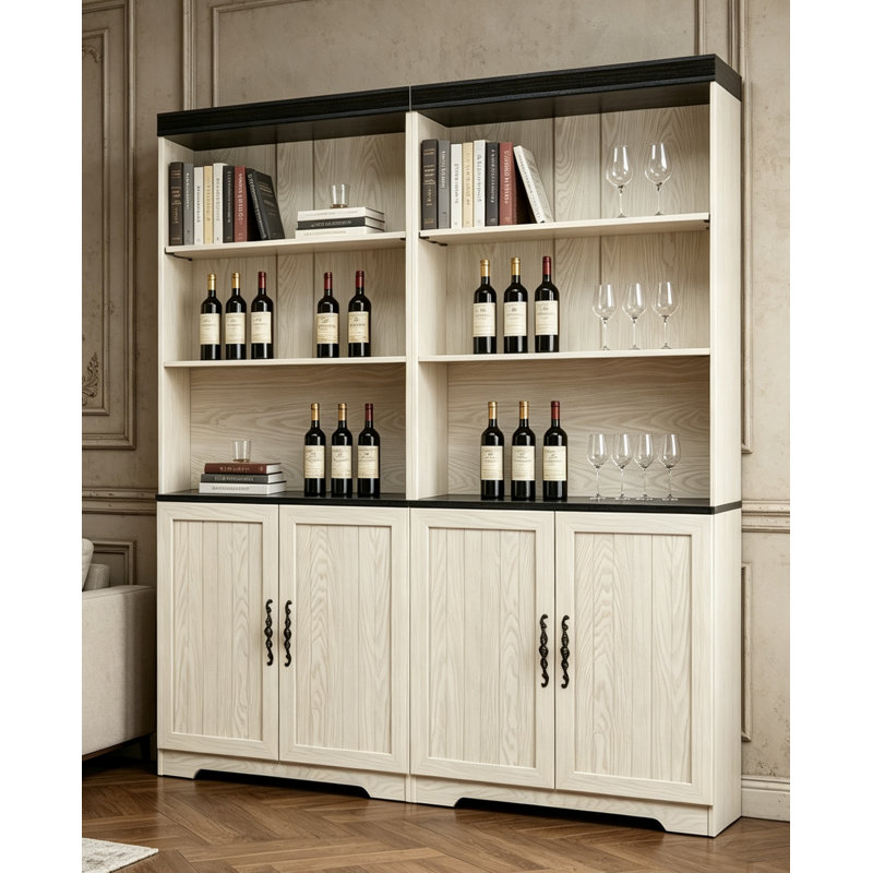 Freely Combine Set Of 2 PCS Tall Storage Bookcase, Height Adjustable Open Shelves, Anti-Tip Sturdy Wine Storage MDF Display Bookshelf