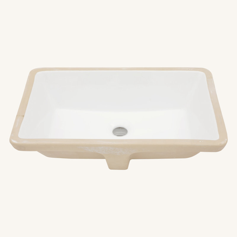 21"X13" White Ceramic Rectangular Undermount Bathroom Sink With Overflow