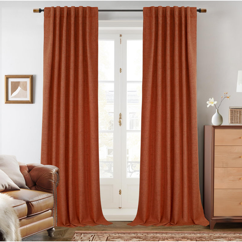 100% Blackout Linen Textured  Curtains Farmhouse Thermal Insulated Pocket Back Tab Full Light Blocking 2 Panel, Light Khaki