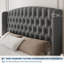 Structure de lit moderne très grand avec tête de lit à oreilles de 51 po de hauteur, lit rembourré en tissu doux touffeté à boutons profonds, lattes de bois silencieuses, aucun sommier tapissier requis, gris-695303545-695303546
