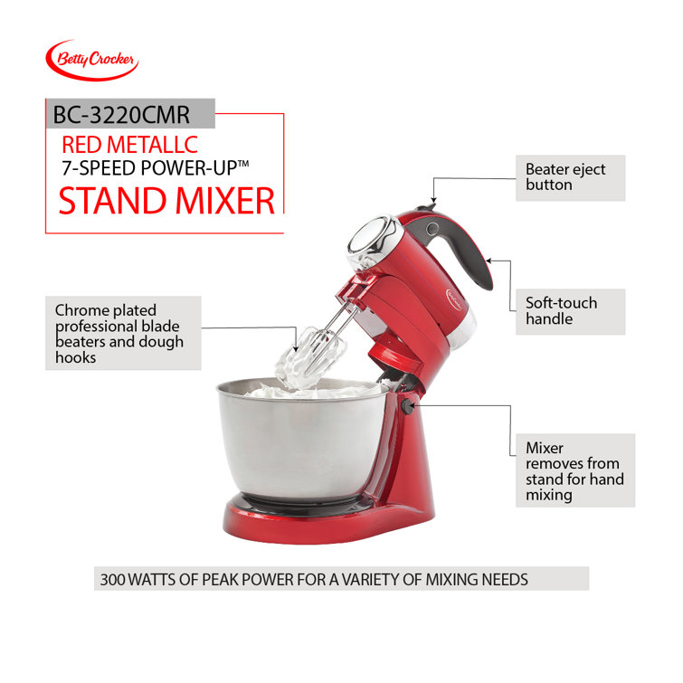 Betty Crocker 7 Speed Power Up Hand Mixer With Stand Red - Office Depot