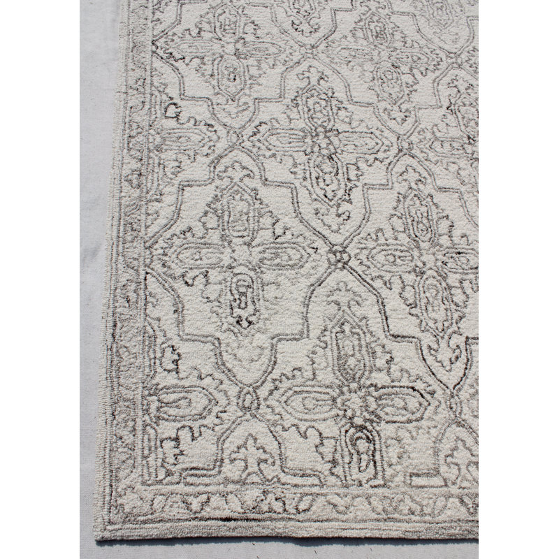 Tapis oriental rectangulaire en laine tissé à la main ivoire / naturel, Rectangle de 5 pi x 8 pi