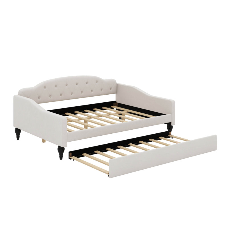 Full Size Upholstered Tufted Daybed With Trundle