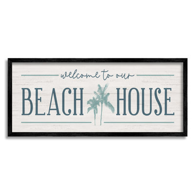 «Welcome to Beach House», panneau de palmiers bleus par Natalie Carpentieri - Art textuel