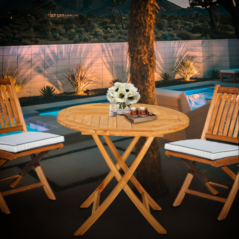 Cosper Round Teak Folding Outdoor Dining Table , in. W in. D, 31" H x 35" L x 35" W