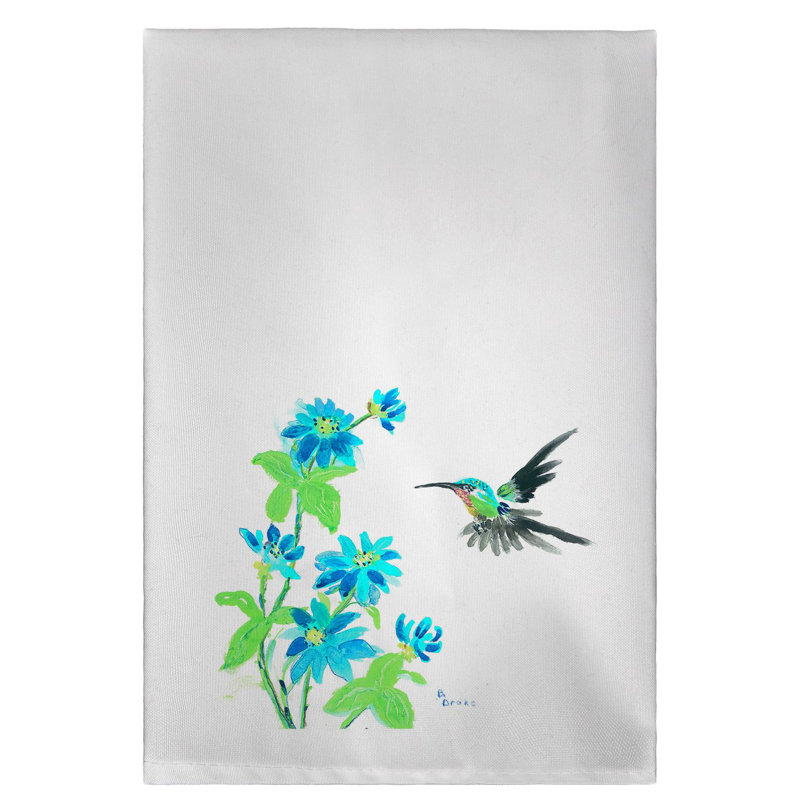 Garden Blue Flower and Hummingbird Guest Towel