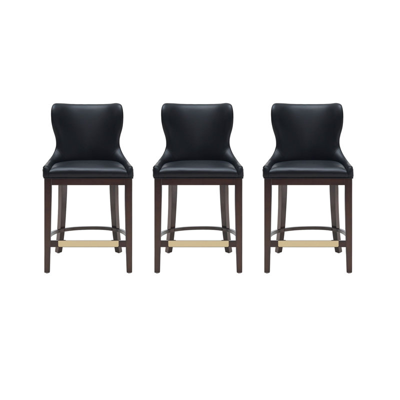 Tabouret de bar rembourré en cuir Blair, Noir, 3, Tabouret de comptoir (siège d'une hauteur de 26 p