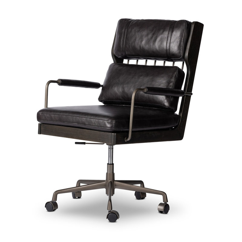 LUDVIG Leather Swivel Executive Chair, Black, Black