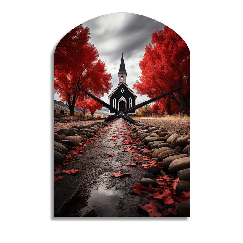 Red Church Sanctuary In Solitude - horloge murale en métal Church, Moyenne