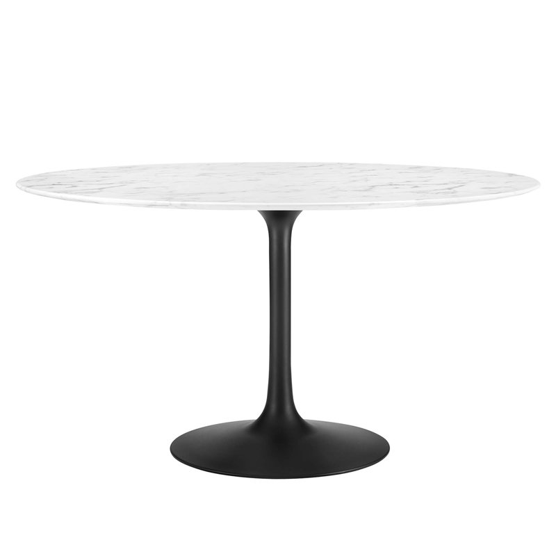 Table de salle à manger ronde en marbre artificiel Lippa, Noir, H 29,5 po x L 54 po x l 54 po