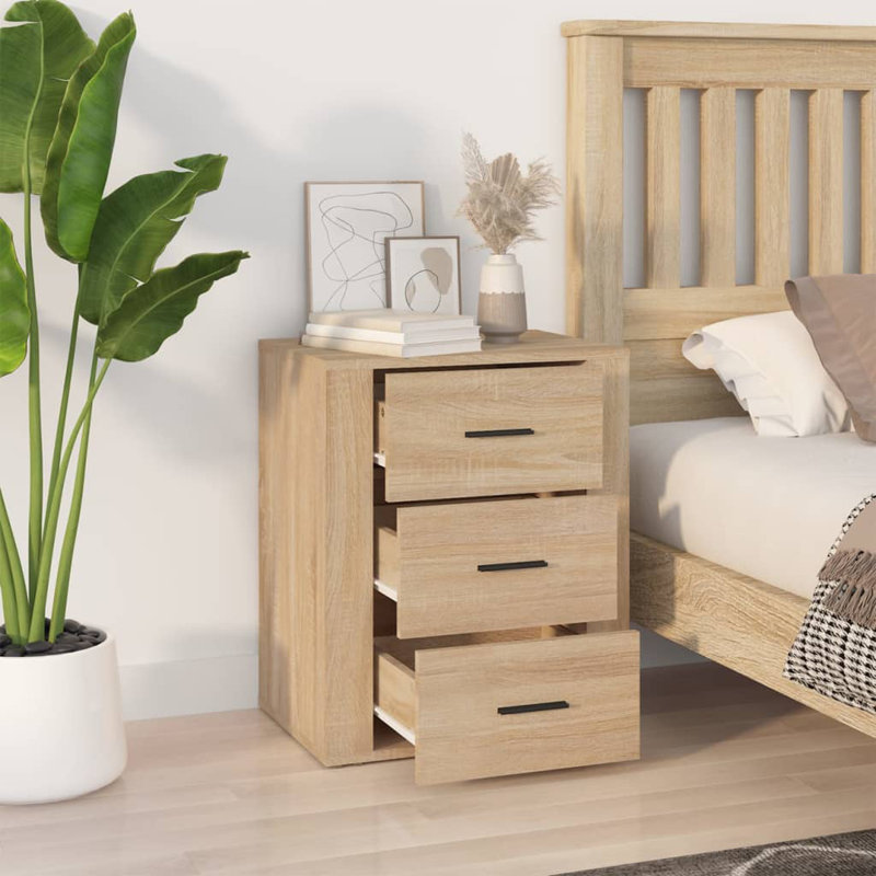 Javoney 50cm W Manufactured Wood Bedside Table, Oak