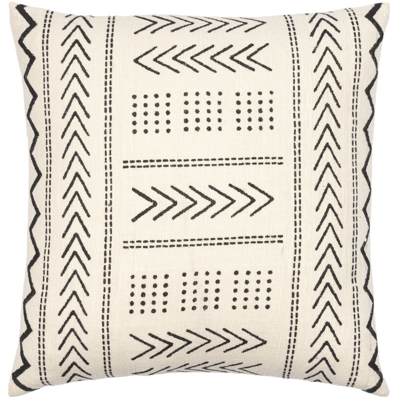 Geometric Cotton Throw Pillow, 18" x 18", Cream/Black, Down
