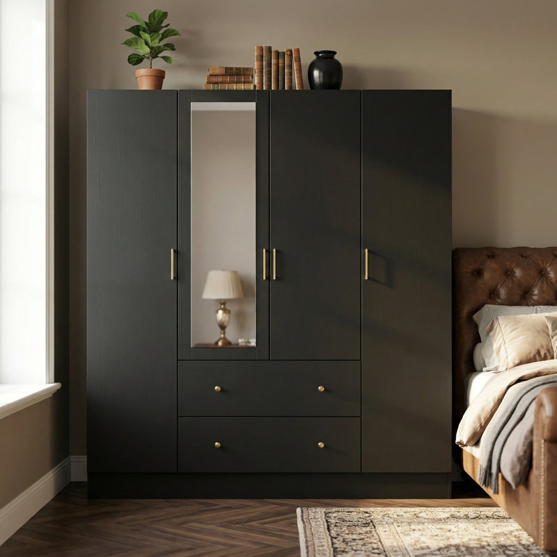Armoire 4 portes, Noir mat
