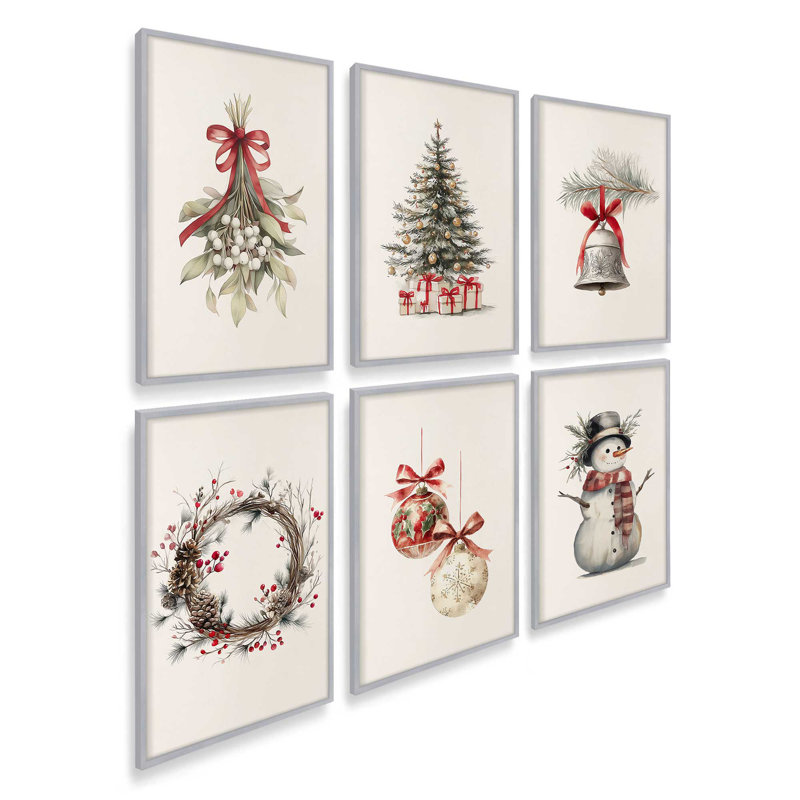 Ensemble de 6 estampes Yuletide Treasures, H 15,5 po x l 75 po, Chrome poli