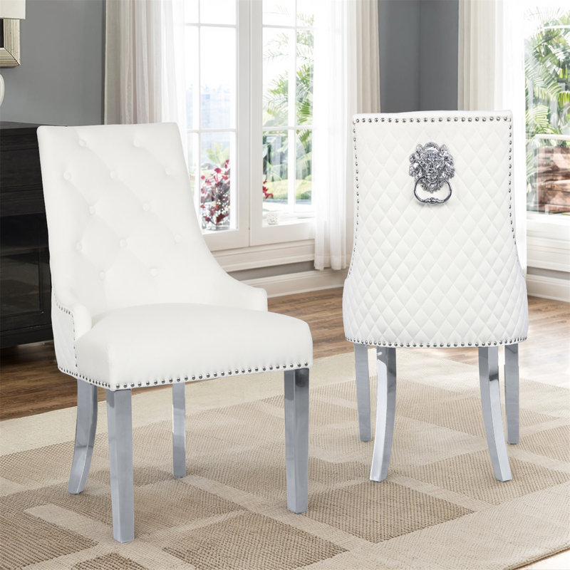 Devleta Velvet Dining Chairs, Tufted Mid-Century Modern Dinning Chairs w/Metal Legs for Kitchen Dining Room, Beige