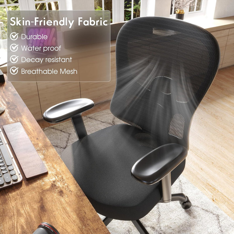 Ergonomic Office Chair - Mesh Back Home Desk Chair With Adjustable Lumbar Support, Built-In Springs Wide Seat, 3-D Big Armrests & Tilt Function (Computer Task Chair)