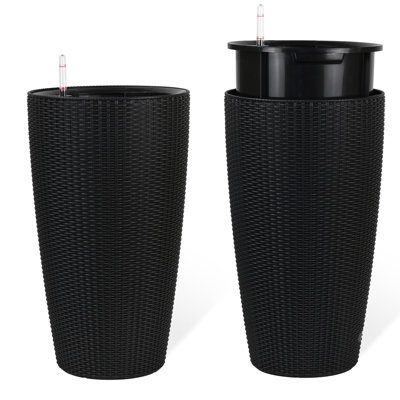 Tall Faux Planters In - Large Outdoor Indoor Pots With Water Level Monitor And Automatic Watering, Great For Garden, Patio, Backyard 22 Inch Black Of 2 Watering Monitor, Suitable Gardens, Porch