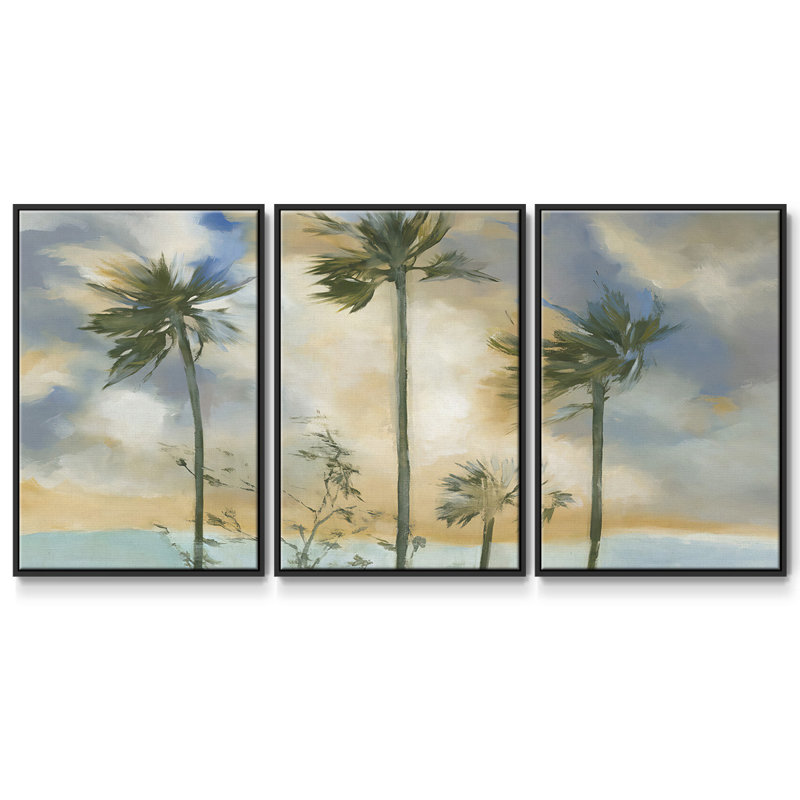 «Palmiers dans le vent», reproduction sur toile 3 pièces, H 24 po x l 48 po x P 2 po, Noir