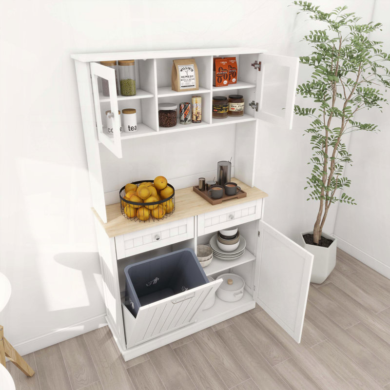 Grande armoire de rangement pour poubelle de cuisine 67,7 po avec 3 tablettes réglables