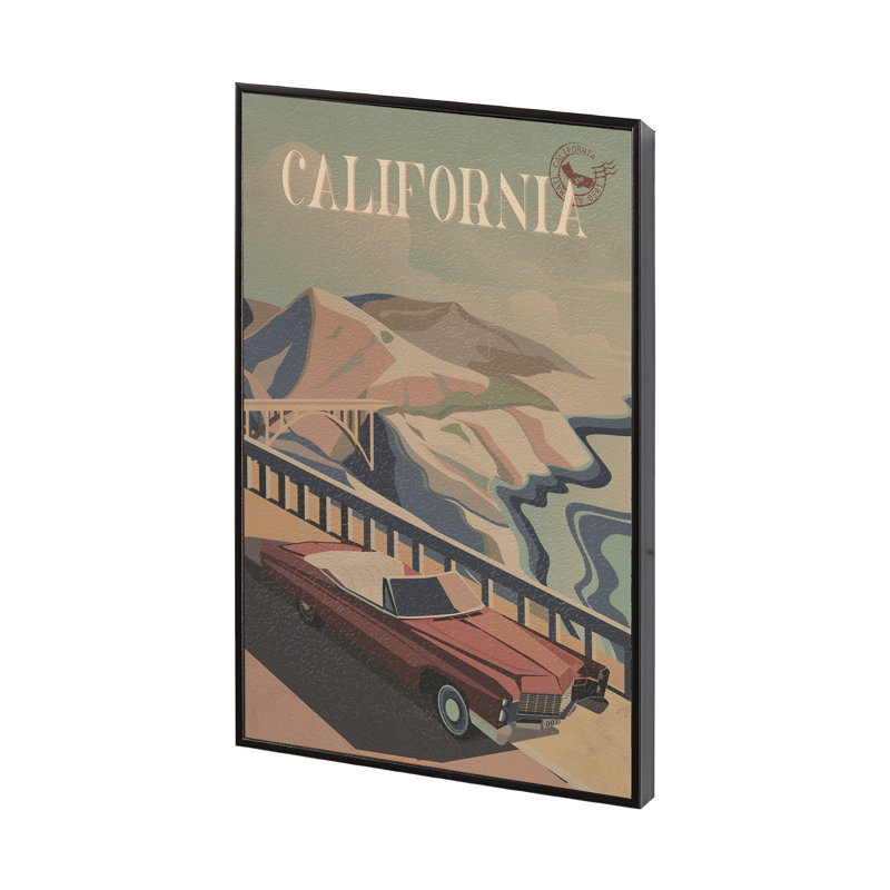 «California Go» par Simone, reproduction d'art encadrée sous verre, Cadre flottant noir, H 15,5 po x l 10,5 po x P 1,5 po