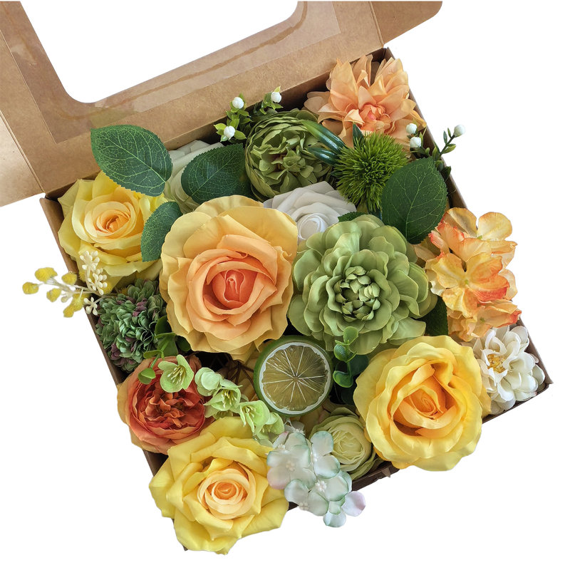 30 pièces de fleurs artificielles jaunes en vrac, fausses fleurs en soie réalistes avec des tiges de fil de fer, arrangement floral décoratif pour les bouquets de fête de mariage